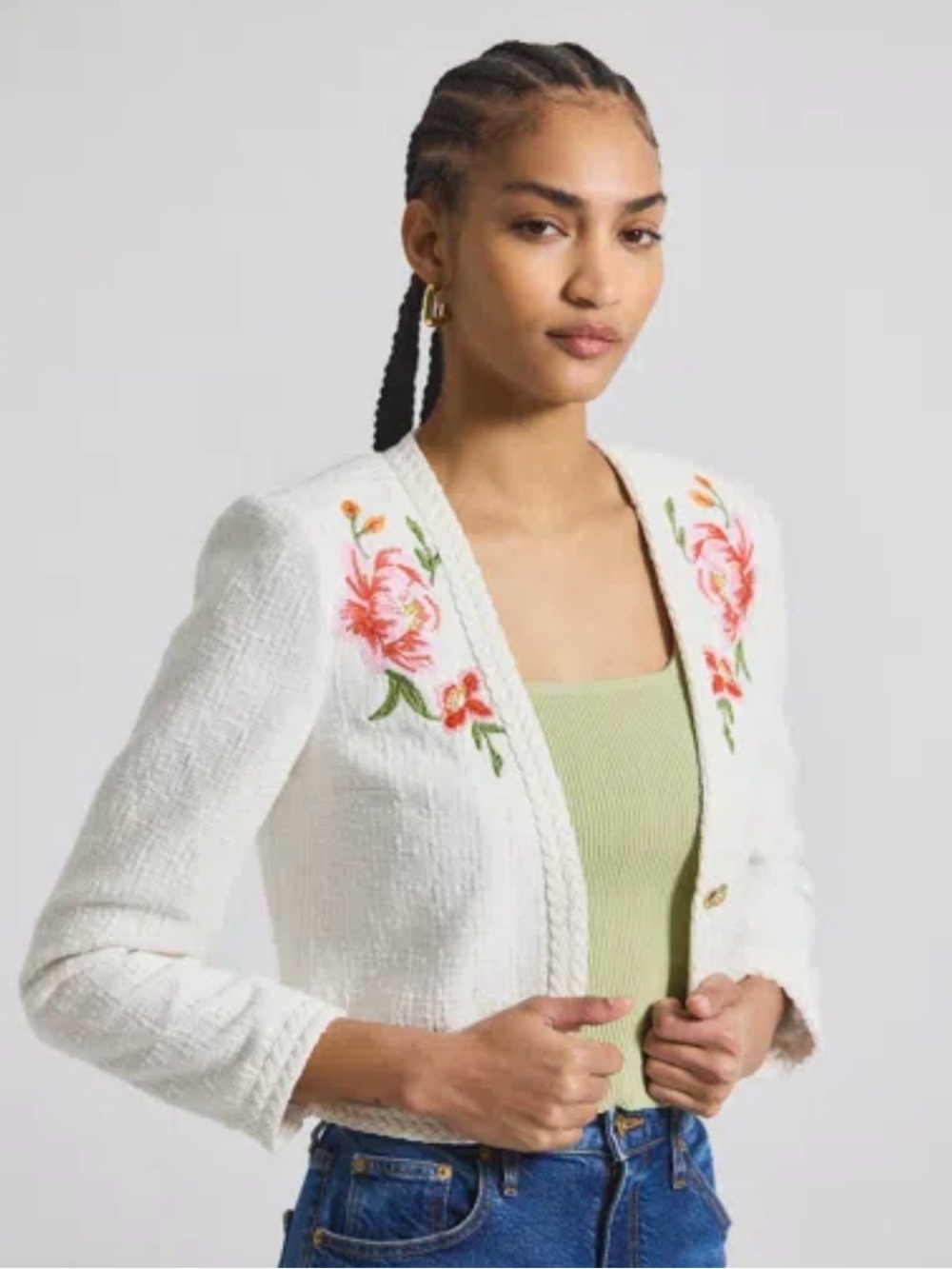 Derek Lam 10 Crosby Bayle Floral Tweed Cropped Jacket 00 NWT